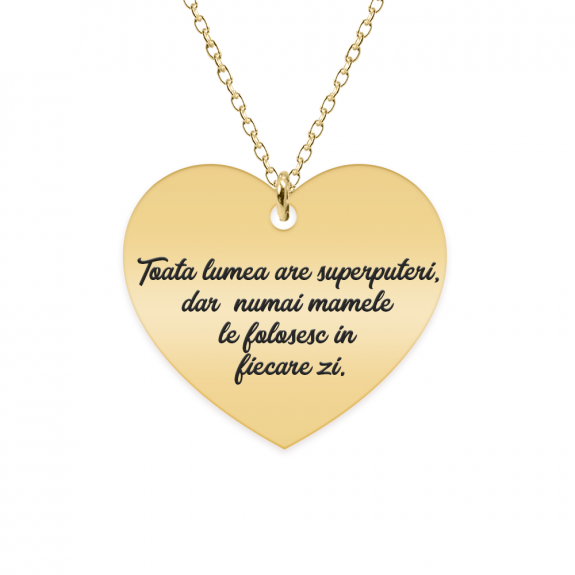 Colier argint inimioara 20 mm - personalizata cu text - placat cu aur galben de 24 karate